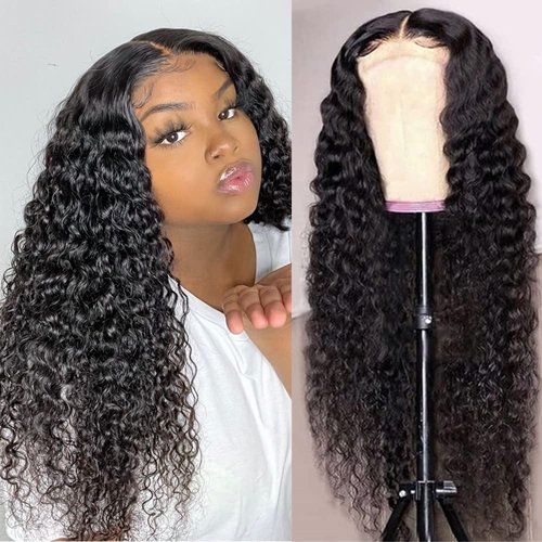 Deep Wave Lace Front Wigs Human Hair Wigs for Black Women Curly Human Hair Wigs Wet and Wavy Lace Front Wig Human Hair Glueless Wigs Human Hair with Baby Hair 150% Density(Natural Color, 18 Inch)
