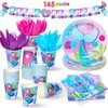 JOYIN 145 Pcs Mermaid Birthday Party Supplies with Banner, 24 Serves Mermaid Tableware Set with Plates, Cups, Napkins, and Cutlery Sets for Mermaid Themes Party Kids 6 7 8 Years