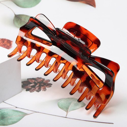 5.5 Inches Jumbo Claw Clips for Thick Hair Oversized Black Plastic Hair Claw Nonslip Tortoiseshell Hair Clip Claws for Women Hair Accessories Pack of 2 (Color B)