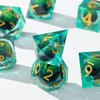 YEMEKO Beholder'S Eye DND Dice- Dragon Eye Liquid Core Sharp Edge Handmade Dice Set for Dungeons and Dragons Ttrpg, Multi-Sided RPG Polyhedral Resin Roleplaying （Green Dragon Eyes）