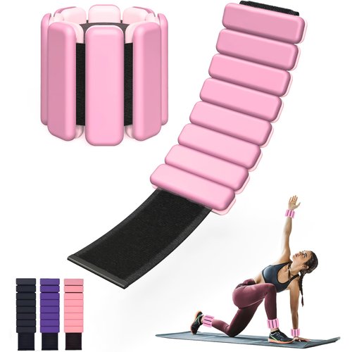 Pilates Wrist & Ankle Weights for Women, Adjustable Arm & Leg Weights Set of 2(1Lbs Each), Perfect For Walking, Running, Pilates, Yoga, Workout (pink)