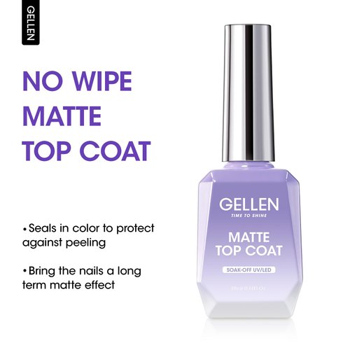 Gellen Matte Top Coat Gel Nail Polish, 18ml Matte No Wipe Top Coat Soak Off Nail Lamp Gel, Seals in Color, Prevent Scratches or Chipping, Long Lasting DIY Home Nail Salon
