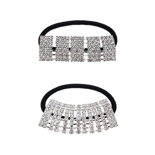 Xiwstar 2Pcs Crystal Elastic Hair Ties Sparkling Rhinestone Ponytail Holder Scrunchies Stretchy Hair Band for Women Girls