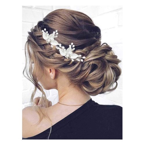 Yokawe Bridal Wedding Hair Pins Silver Leaf Bride Hairpin Rhinestone and Pearl Hair Accessories for Women and Girls(3 PCS)