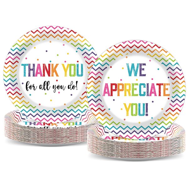 Naozinebi 48PCS Thank You Plates We Appreciate You Party Supplies Appreciation Tableware Thankful Plate Disposable Paper Plate for Teacher Doctor Staff Congratulation Graduate Party Favors 6.7*6.7inch