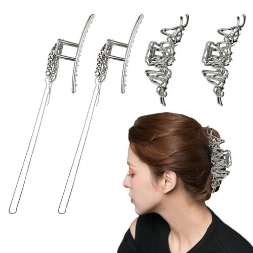 4 Pcs Metal Hair Clips Silver Hair Clips Silver Butterfly Hair Clips for Thin or Thick Hair Styling Silver Hair Accessories for Women Girls Metal Claw Clip