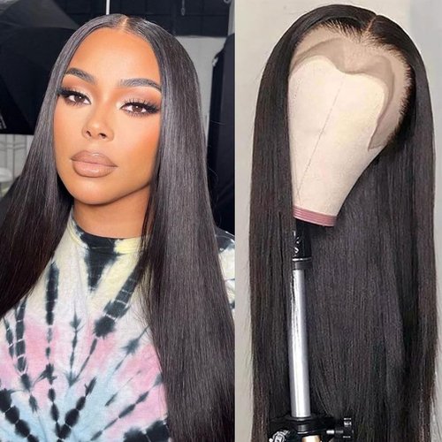ManeMajesty 18 Inch Straight Lace Front Wigs Human Hair Pre Plucked 6x4 HD Lace Front Glueless Wigs Human Hair 180 Density Lace Front Wigs with Baby Hair for Black Women Natural Color