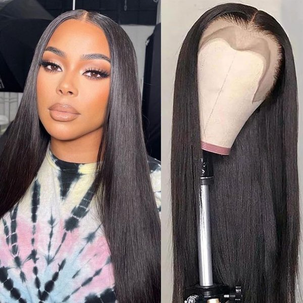 ManeMajesty 18 Inch Straight Lace Front Wigs Human Hair Pre Plucked 6x4 HD Lace Front Glueless Wigs Human Hair 180 Density Lace Front Wigs with Baby Hair for Black Women Natural Color