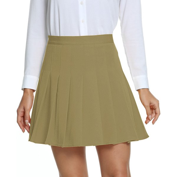 Urban CoCo Women's Pleated Skirt High Waisted Skater Tennis School Uniform Skirt (Camel, S)