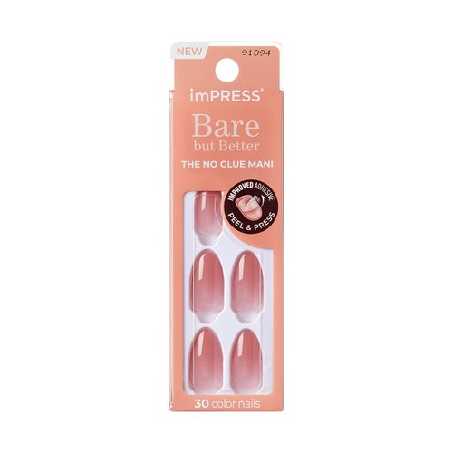 KISS imPRESS No Glue Mani Press-On Nails, Color, Serenity', Medium Pink, Medium Size, Almond Shape, Includes 30 Nails, Prep Pad, Instructions Sheet, 1 Manicure Stick, 1 Mini File
