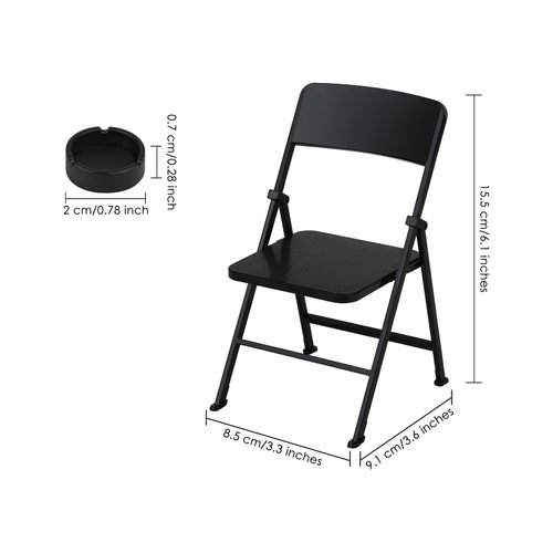 DS. DISTINCTIVE STYLE Mini Chair 1/6 Scale Furniture Doll Chair Black Tiny Folding Chair for 12 Inch Action Figure Miniature Furniture for Dollhouse Decoration
