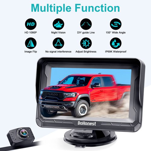 Backup Camera HD 1080P Rear View Monitor Kit Night Vision Waterproof Reverse Camera for Car Truck Pickup Minivan DIY Grid Lines DoHonest S01