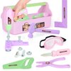 Pink Tool Set Box (18 PCS) Kids Tool Set Pretend Play Construction Tool Accessories with a Tool Box Including Toy Pink Manual Drill Construction Kits
