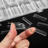KOXXIAMOQ 240 Pcs Square Nail Tips, Clear Extra Long No C Curve Nail Tips, XXL Tapered Square Half Cover Nail Tips, Half Matte Design Long Press on Nail Tips Traceless for Acrylic Nails Salon(Clear)