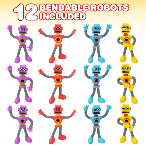 ArtCreativity Bendable Robot Figures, Set of 12 Flexible Men, Birthday Party Favors for Boys and Girls, Stress Relief Fidget Toys, Sensory Toys for Kids and Adults, Goody Bag Stuffers