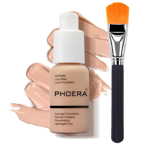 Glamza Phoera Foundation Set with Makeup Brush - Matte Cream Foundation Kit with 106 (Warm Sun) Shade & Applicator - Full Coverage Concealer - 24hr Oil Control - 30ml