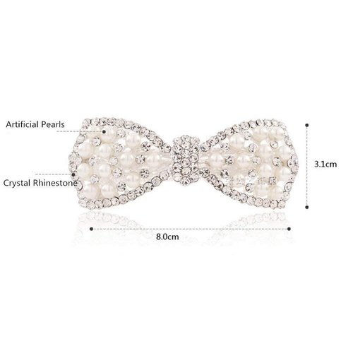 BeeSpring Silver Korean Style Crystal Rhinestone Hair Barrettes Butterfly Pearls Hair Clips Pins for Women (1Pcs)