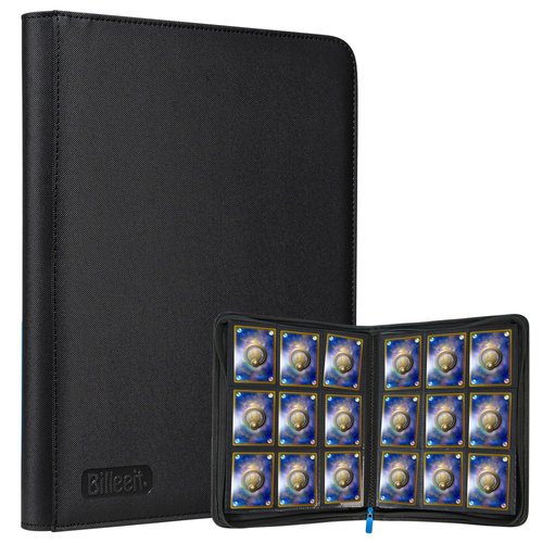 Premium Zipper Trading Card Binder Compatible with Sport Card, 9 Pocket 540 Side-Loading Slots Card Album Holder, Ringless Game Trading Card Protective Organize Folder, BLACK