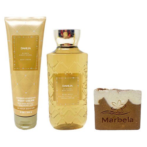 Bath & Body Works Dahlia - Duo Gift Set - Body Cream and Body Wash With a Yamma Jamma Bar Soap.