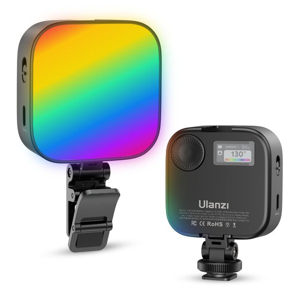 ULANZI U60 RGB Video Lights Black LED Camera Light 360° Full Color Portable Photography Lighting w Quick Release Cold Shoe Adapter and Clip, 2500mAh Rechargeable CRI 95+ 2500-9000K Dimmable Panel Lamp