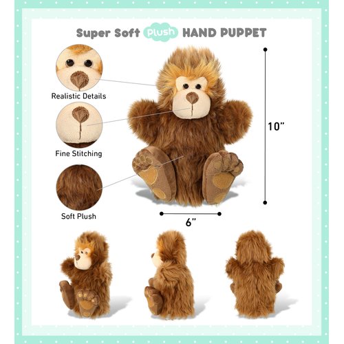 DolliBu Big Foot Hand Puppet Super Soft Stuffed Animal, Cute Realistic Stuffed Animals for Girls, Boys, Adults Animal Gifts, Kids Nursery Decor for Newborn, Cuddly Soft Baby Plush Toys - 10 Inches