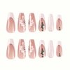 RikView French Tip Press on Nails Long Acrylic Nails White Coffin Fake Nails with Flowers Design Full Cover Nails 24 PCs/Set