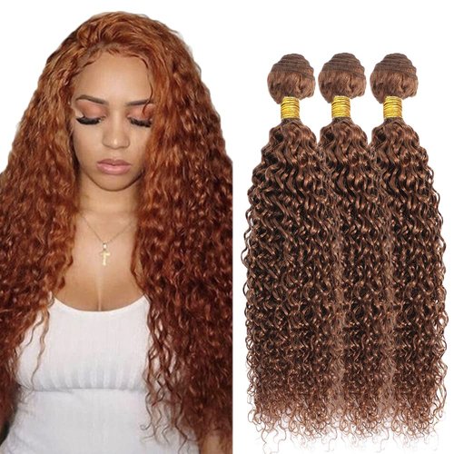 Color #30 Curly Bundles Brown Curly Human Hair Bundles 8A Brazilian Virgin Remy Hair Extensions Color #30 Bundles Human Hair Weave Double Weft Light Brown Human Hair Bundle 8 10 12 Inch