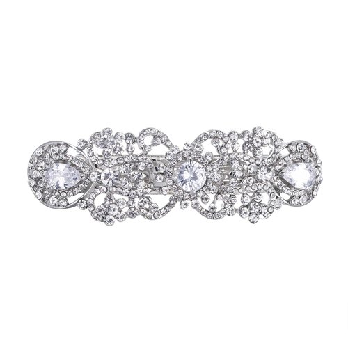EVER FAITH Silver-Tone Austrian Crystal CZ Art Deco Flower Tear Drop Hair Barrette Clip Clear