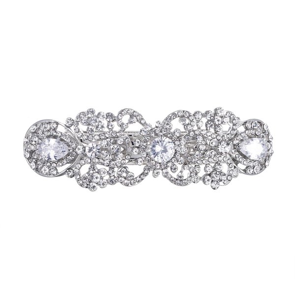 EVER FAITH Silver-Tone Austrian Crystal CZ Art Deco Flower Tear Drop Hair Barrette Clip Clear