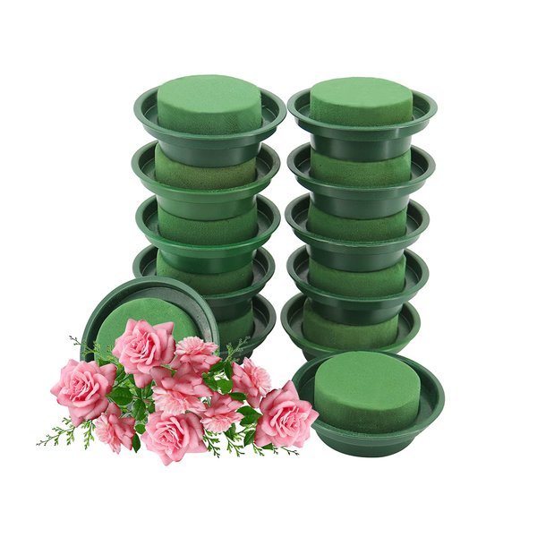 WerkWeit [12 Pack] DIY Flower Arrangement Kit, Round Floral Foam in Single Design Bowl with Green Round Wet Foam, Suitable for Wedding Aisle Flowers, Party Decoration, Garden Green