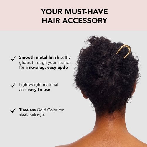 Kitsch Metal French Hair Pins for Women, Gold French Pins for Thick Hair, U Shaped Hair Pins, Metal Hair Pin for All Hair Types, Hair Sticks for Buns, French Twist Hair Pin, Hair Fork - 1pc Gold