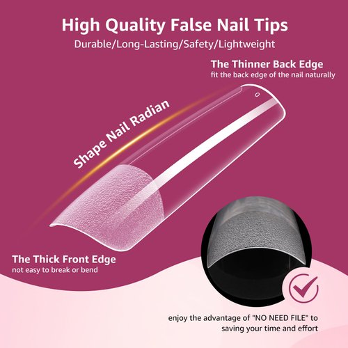 Wilfniee Soft Gel x Square Nail Tips, 240PCS Clear Ballerina Nail Tips for Acrylic Nail Tips Professional, Pre Shaped Full Cover Press on Nail Tips for Nail Polish Dip Powder Salons Home DIY