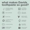 Davids Charcoal Toothpaste for Enhanced Teeth Whitening, Peppermint, Antiplaque, Flouride Free, SLS Free, Enamel Safe, Toothpaste Squeezer Included, Recyclable Metal Tube, 5.25oz