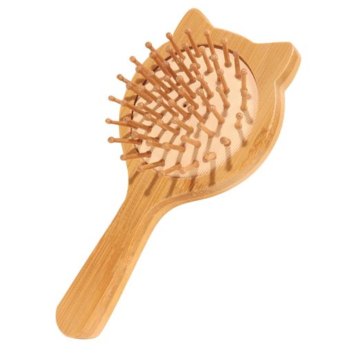 Beavorty Hair Brush, Natural Bamboo Comb Paddle Detangling Hairbrush, for Women & Teen Girls, Massaging Detangler, Healthy Shine, Any Hair Types, Small Travel Size, Cat Shape