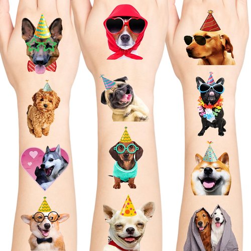 96PCS Dog Individually Wrapped Tattoos, Dog Temporary Tattoos, Dog Birthday Decoration Party Supplies, Dog Party Favor, Gifts Rewards for Boys Girls