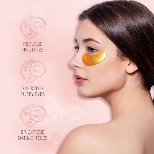 HOPEMATE 24K Gold Eye Mask with Hyaluronic Acid & Collagen, Reduce Wrinkles, Reduce Dark Circles and Puffiness, Reduce Fine Lines, Skin Firming, Under Eye Patches,14 Pairs