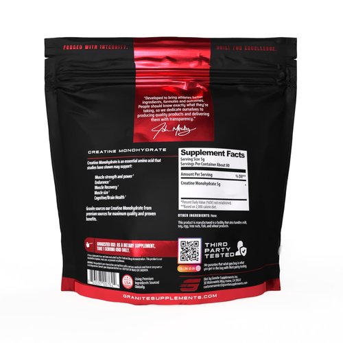 Granite Creatine Monohydrate Powder | Preworkout Creatine Supplement for Muscle Building & Recovery | Easily Mixes (80 Servings) | Muscle Builder for Men & Women | Supports Cognition & Mental Clarity