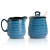 Hasense Porcelain Sugar and Creamer Set,11 Ounce Sugar Bowl with Lid and Spoon,10 Ounce Cream Pitcher,Farmhouse Coffee Sets for Serving,Dishwasher Safe(Blue)