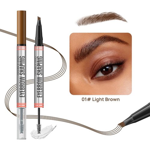 Eyebrow Pen - 2-in-1 Dual-Ended Eyebrow Pen with 4-Fork-Tip & Eyebrow Brush and Sealing Brow Gel, Creates Natural Looking Brows Effortlessly, Long-lasting and Waterproof (Light Brown)