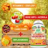 Natural Vitamin C - 100% from Rose Hips, Acerola Cherry and Camu Camu Superfruit 500mg - High Absorption - Immune Support, Skin, Joint and Collagen Booster with Citrus Biflavanoids - 120 Capsules