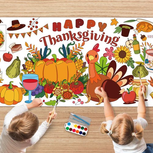 Miucat Thanksgiving Coloring Tablecloth, 79 * 35inch Thanksgiving Crafts for Kids for DIY Coloring Tablecovers Drawing Kits for Thanksgiving Party Games Party Supplies