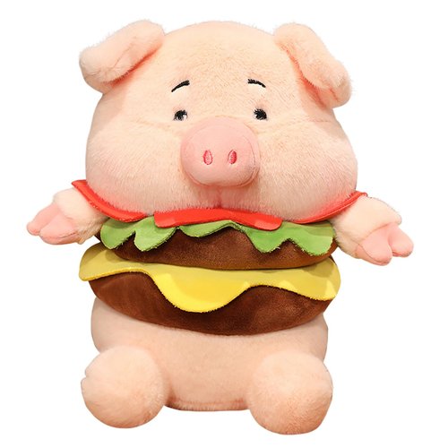 NDLLGOF Hamburger Pig Plush Pillow Kawaii Stuffed Animal Cute Plush Doll Toy Snuggle Buddy Soft Hugging Plushie Gifts for Kids Boys Girls Toddlers 9.5inch