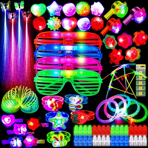 Max Fun 88Pcs LED Light Up Toy Party Favors Glow In The Dark Party Supplies Bulk, Glow Sticks Halloween Party Favors Pinata Stuffers for Adult Kids 4-8 8-12 with 40 Finger Lights, 5 LED Glasses, 5