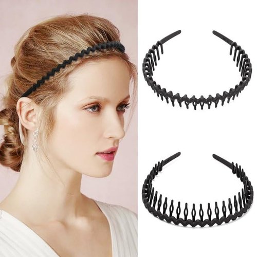 Pluzmecalm 5Pcs Black Plastic Headbands for Women or Men,Fashion Non Slip Head Band,Unisex Wide Hair band Hoop Clips Hair Accessories for All-Day Comfort Easy to Use and Wear,Beauty and Personal Care