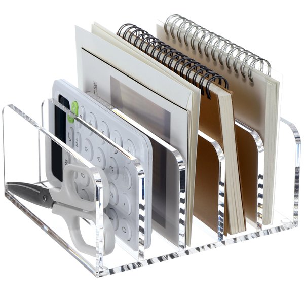 SANRUI Acrylic Desk File Organizer Holder, 5 Upright Clear Desktop Mails Sorter Document Magazine Storage Organization Letter Folder Racks for Home, Office & Classroom