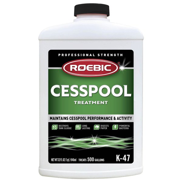 Roebic K-47-Q Cesspool Treatment: Prevents Clogging, Buildup, Exclusive Bacteria Digests Paper, Destroys Sludge - 32 Ounces, White/Green