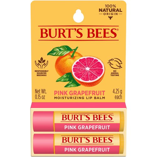 Burt's Bees Lip Balm - Pink Grapefruit, Lip Moisturizer With Responsibly Sourced Beeswax, Tint-Free, Natural Origin Conditioning Lip Treatment, 2 Tubes, 0.15 oz.