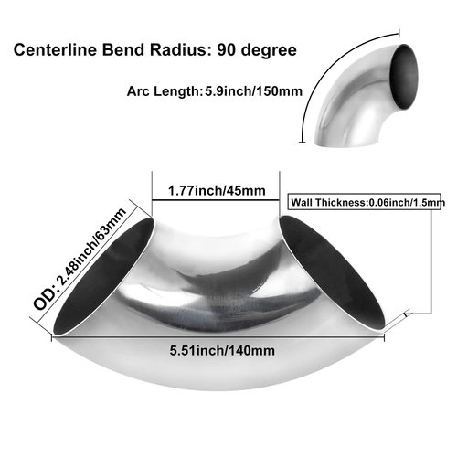 4 Pack 304 Stainless Steel Mandrel Bend Elbow, 90 Degree Exhaust Elbow Pipe, 2.5 Inch OD Mandrel Elbow, Thickness 16GA/.065" for Car Modified Exhaust Elbow Pipe, Stair Handrail, Exhaust System