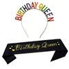 Dgasin Birthday Queen Tiara and Sash Happy Birthday Party Supplies Birthday Queen Black Glitter Satin Sash and Headband Girl Tiara Party Hair Accessories Birthday Party Decorations