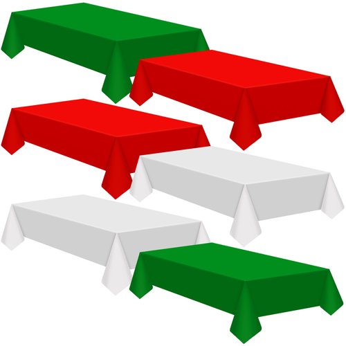 Patelai 12 Pcs Christmas Disposable Plastic Tablecloth for Rectangle Tables 54 x 108 Inch Waterproof Table Cover for Christmas Parties and Decorations (red, Green, White)